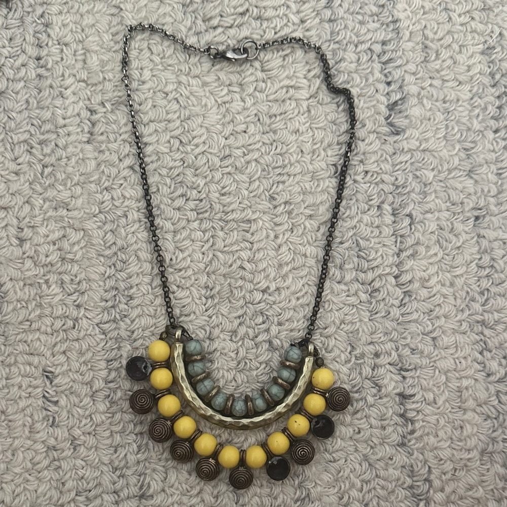 Anthropologie Yellow and Blue Beaded Necklace